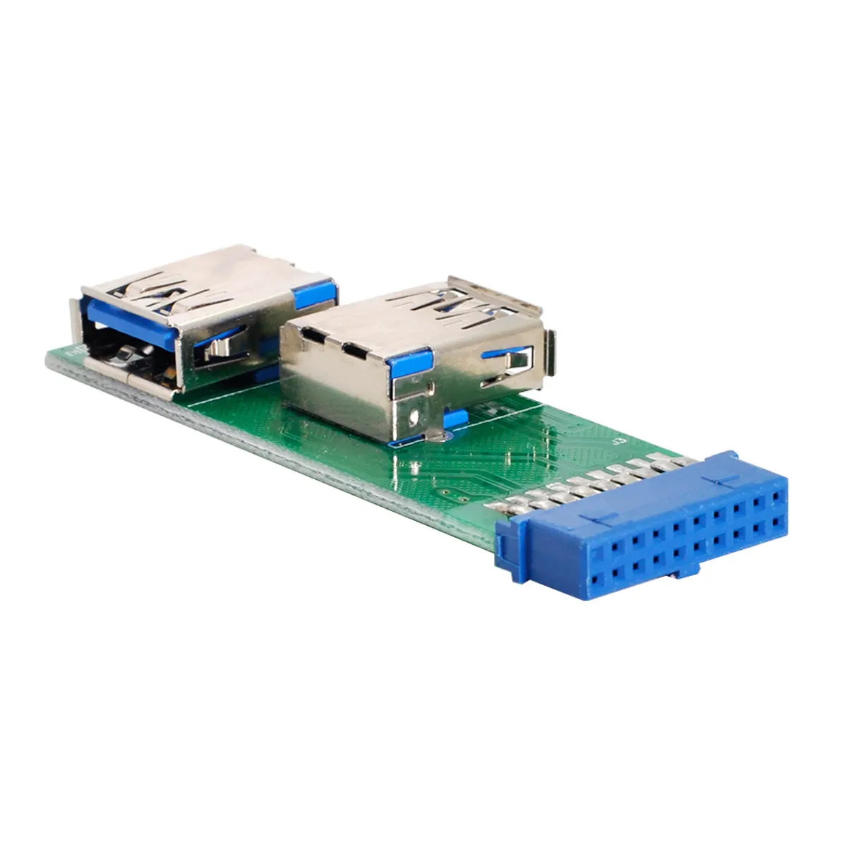 

Chenyang Dual Side USB 3.0 A Type Female to Motherboard 20Pin 19 Pin Box Header Slot Adapter PCBA with LED