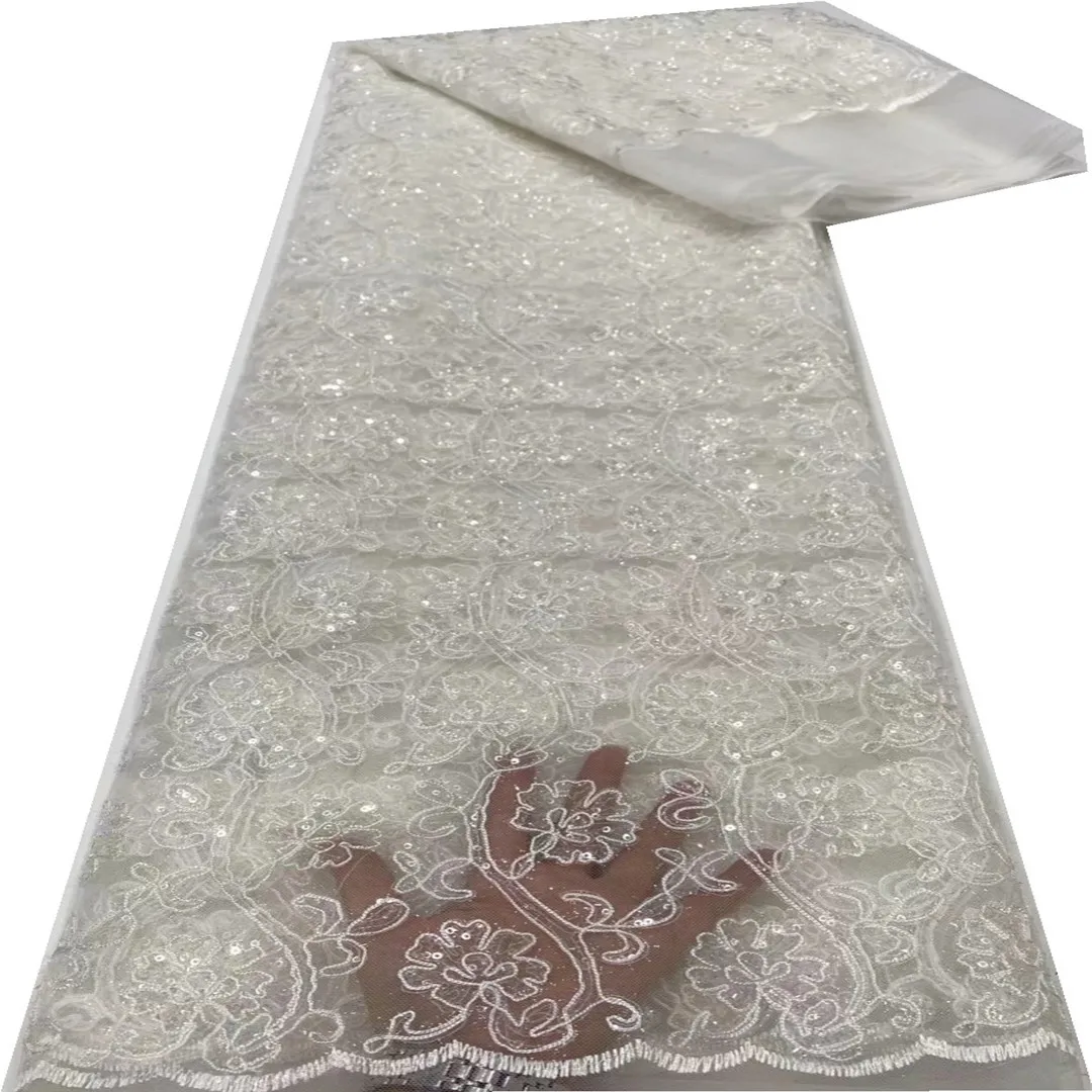 

African Sequins Lace Fabrics 2021 High Quality Green Lace French Lace Fabric Nigerian Tulle Lace Fabrics For Wedding Dress