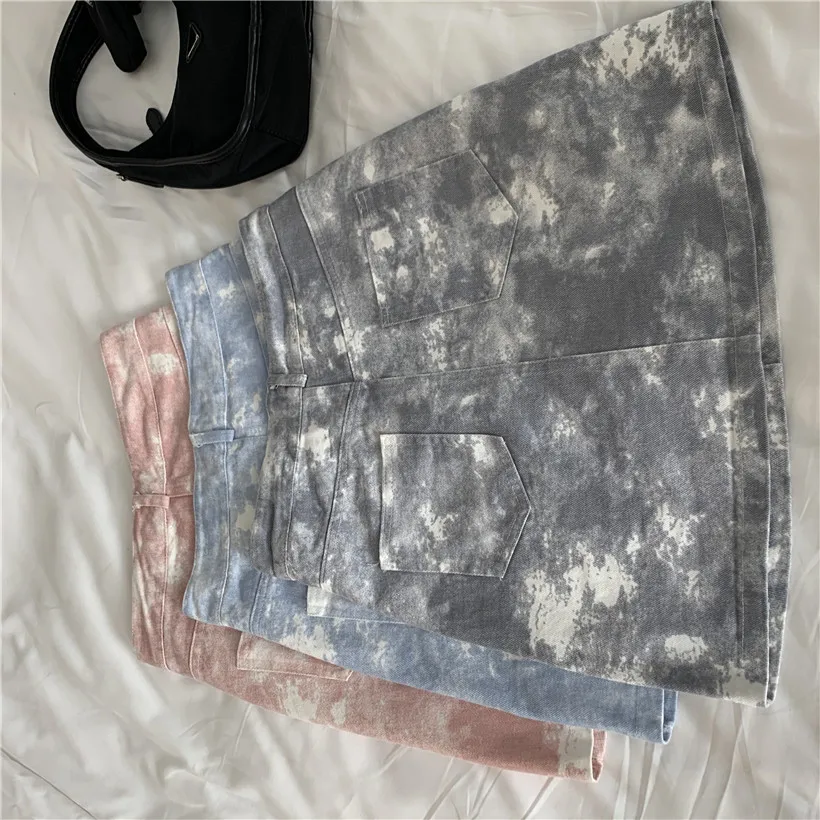

Summer Women's Skirt 2021 New Korean Style High Waist Tie-dye Mini Skirt Female School Girls Sexy Cute A-line Skirt Zipper