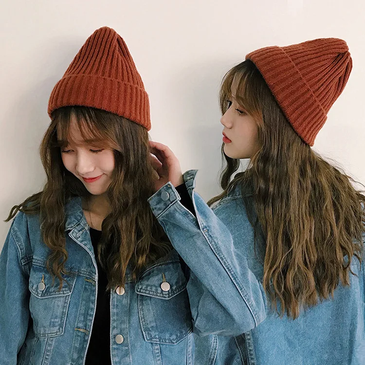 Зимняя женская Шапка бини осенняя Женская Шерстяная Вязаная облегающая с