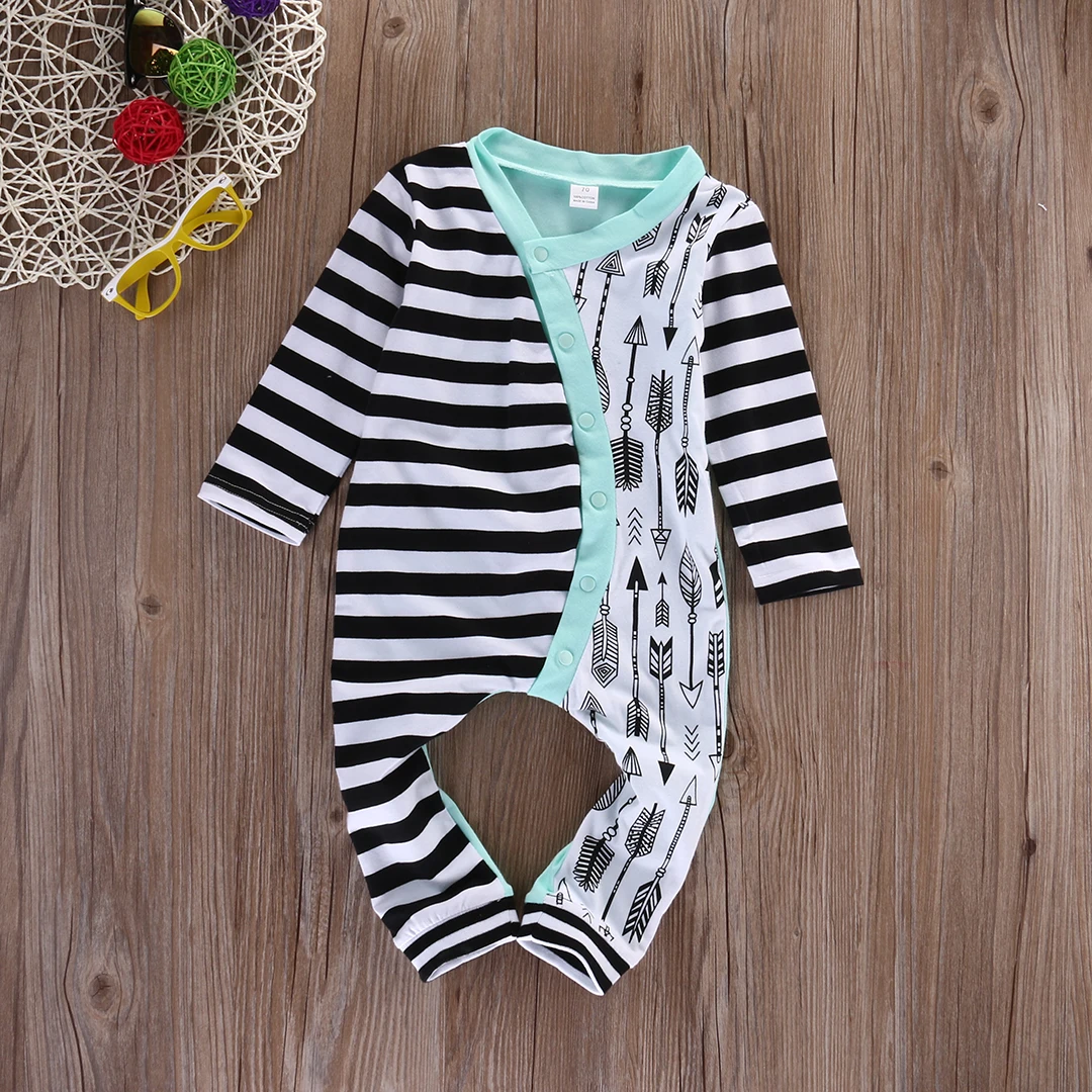 

Newborn Unisex Casual Romper, Stripe Long Sleeve Arrow Printed Jumpsuits