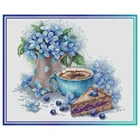 Высококачественный красивый комплект для вышивки крестиком Черничный завтрак чай Кофе Торт цветы