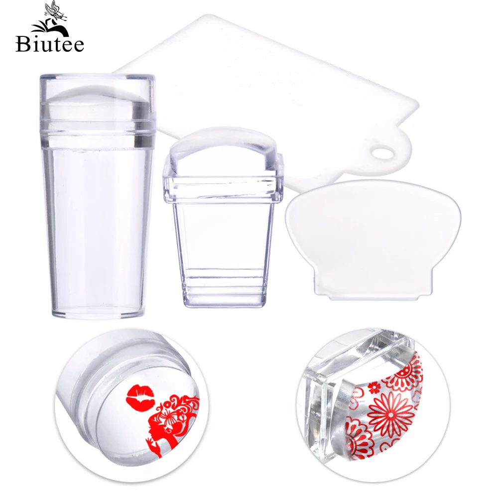 Biutee 2 предмета Размеры ясно желе штампа с Кепки + Скребки Дизайн ногтей