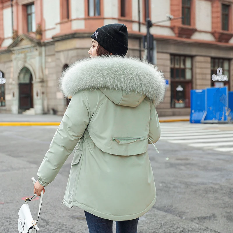 Fashionable Warm Cotton Liner Hooded Down Parkas Coat Winter Jacket Women Adjustable Waist Fur Collar Jacket Parka 2020 New