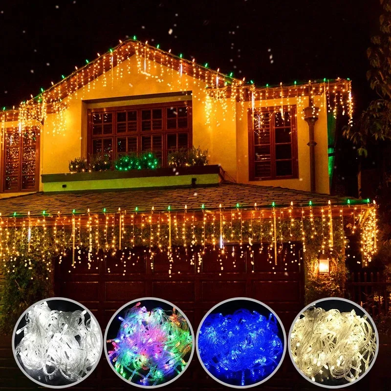 

Christmas Lights Led Curtain Icicle Waterfall String Lights 4M Droop 0.4-0.6m Outdoor Decoration for Party Garden Home Wedding