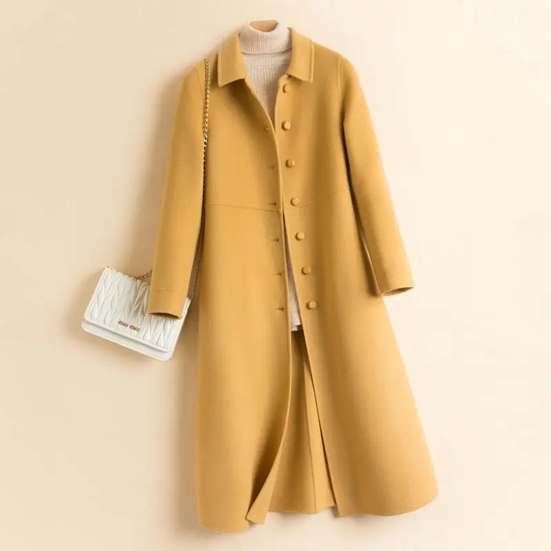 Осенне-зимнее Новое двустороннее кашемировое пальто Женское средней длины выше
