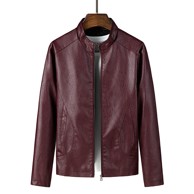 

Мужская брендовая кожаная куртка, приталенная мотоциклетная куртка, кожаные куртки, модная трендовая мотоциклетная куртка на молнии, Повсе...