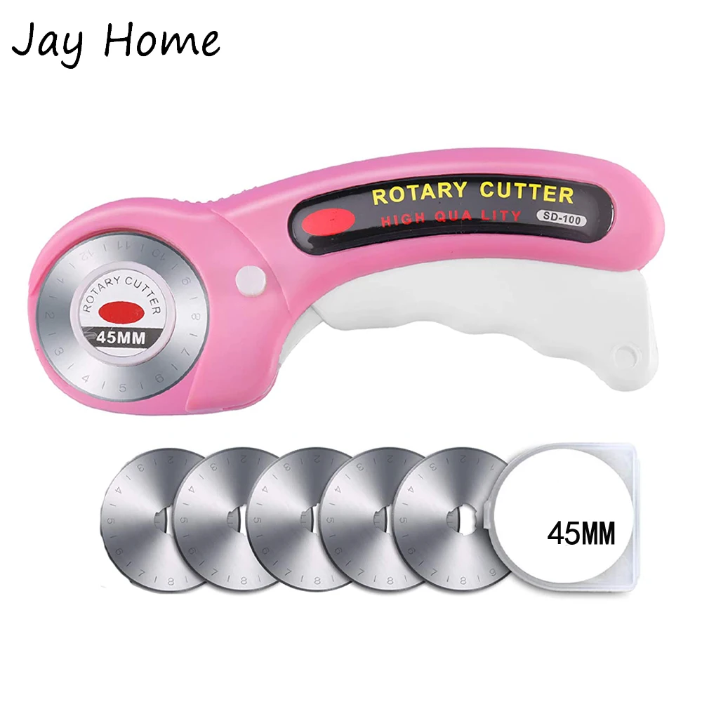 

45MM Rotary Cutter Tool Rotary Blade Sewing Cutting Tool Guiding Cutting Machine Safety Lock with 5pcs Blades for Quilting