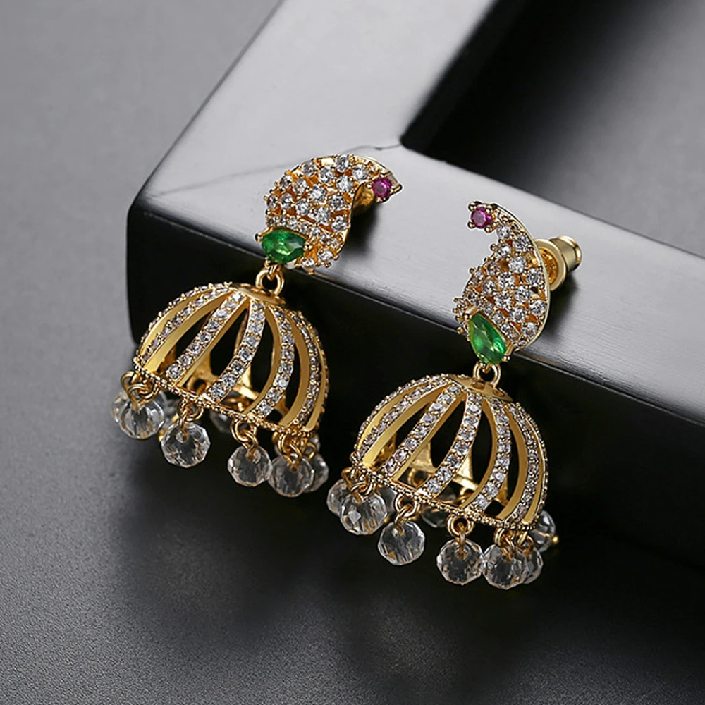 Retro Indian Bollywood Kundan Peacock Jhumka Jhumki Drop Earrings Gypsy Ethnic Antique Vintage Style Palace Bell Earring Jewelry | Украшения
