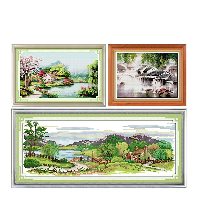 Пасторальный пейзаж серии 14CT печатные узоры Китайская вышивка набор DMC ткань на