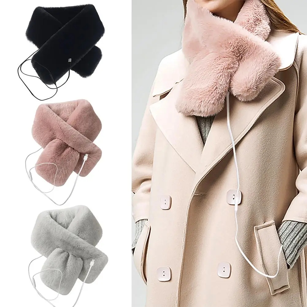 

Miss M USB Heated Neck Scarf Electric Heated Scarf Shawl Soft Warm Short Scarf For Women Men Black Pink Grey