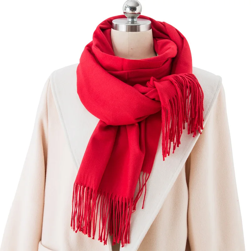

Scarves women autumn winter thickened imitation cashmere wool red custom Korean shawl dual use versatile men's bib
