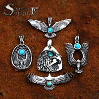 steel soldier fashion vintage women men inlaid turquoise pendant eagle japen feather stainless steel chain necklace jewelry