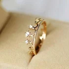 Простое классическое позолоченное кольцо королевы короны для женщин с белым фианитом инкрустация камнями модные ювелирные изделия благородное обручальное свадебное Подарочное кольцо