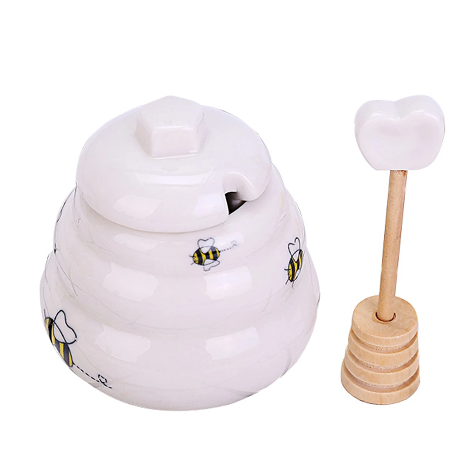 

Cute Ceramic Bottle Honey Jar Container Bee Drip Dispenser Kettle Storage Pot Stand Holder Juice Syrup Cup Kitchen handy