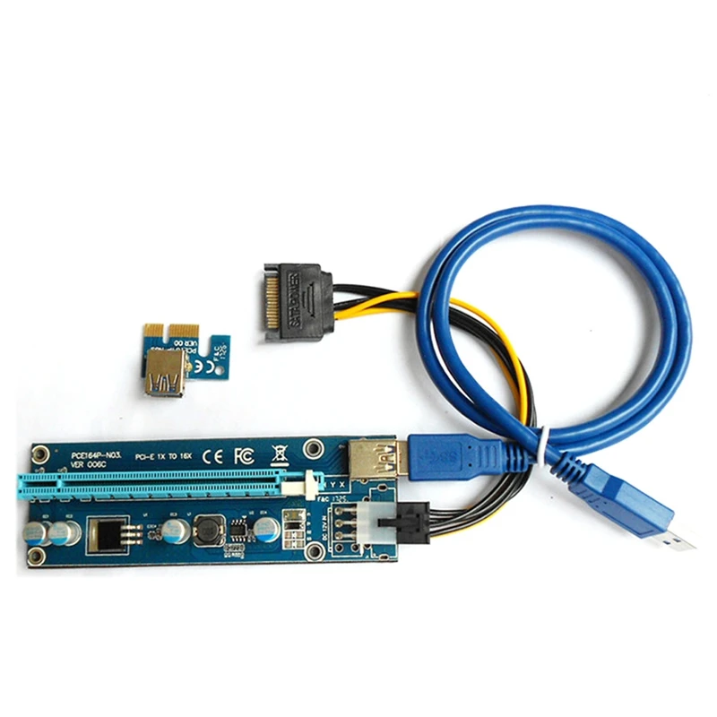 

2PCS VER006C PCI-E Riser Card PCIE 1X to 16X Extender 60CM USB 3.0 Cable SATA to 6Pin Power Cord for GPU Mining