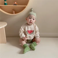 milancel 2020 baby boy clothing set fruit print sweatshirts tops solid bloomers and hat 3 pcs toddler girls clothes