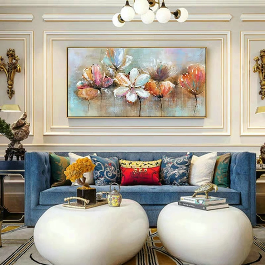 100% ручная роспись современный цветной цветок картина маслом на холсте Настенная