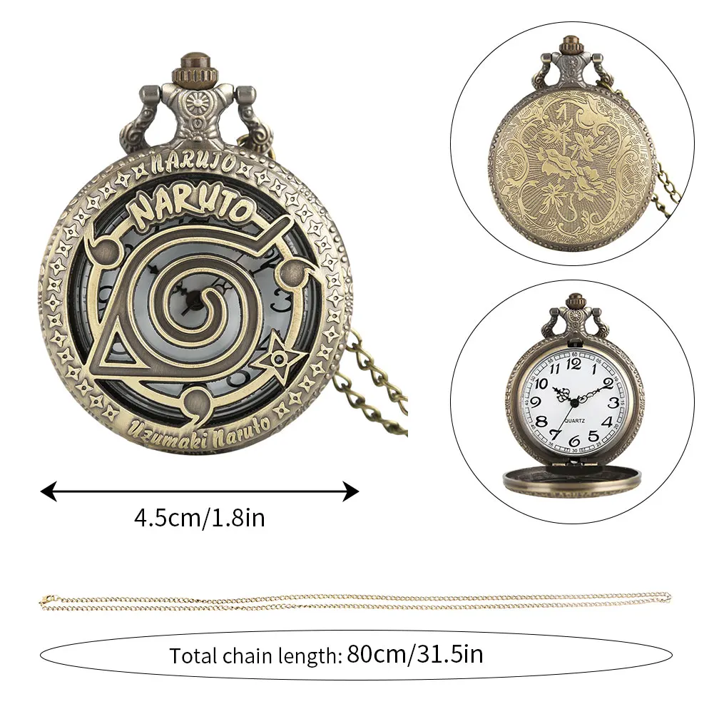 Classic Pocket Watch Quartz Movement Cartoon Character Cover Carving Chain Two Pieces Set