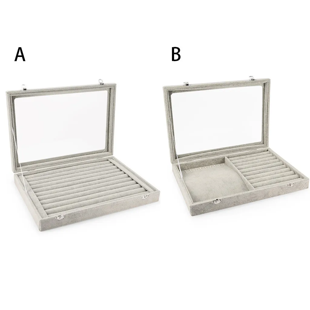 Бархат со стеклянным кольцом серьги ожерелье браслеты ювелирные изделия дисплей органайзер коробка