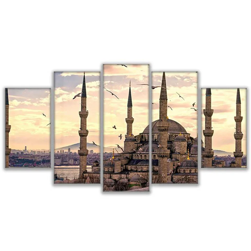 

Home Decor Paintings On Canvas Wall Modular 5 Panel Sultan Ahmed Mosque Modular Pictures Vintage For Living Room HD Print