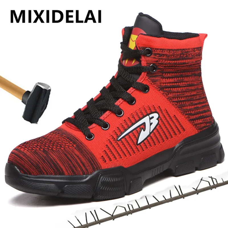 

Мужские сетчатые кроссовки светильник легкие рабочие ботинки со стальным носком, большие размеры 37-48, дышащая обувь для защиты от пирсинга, ...