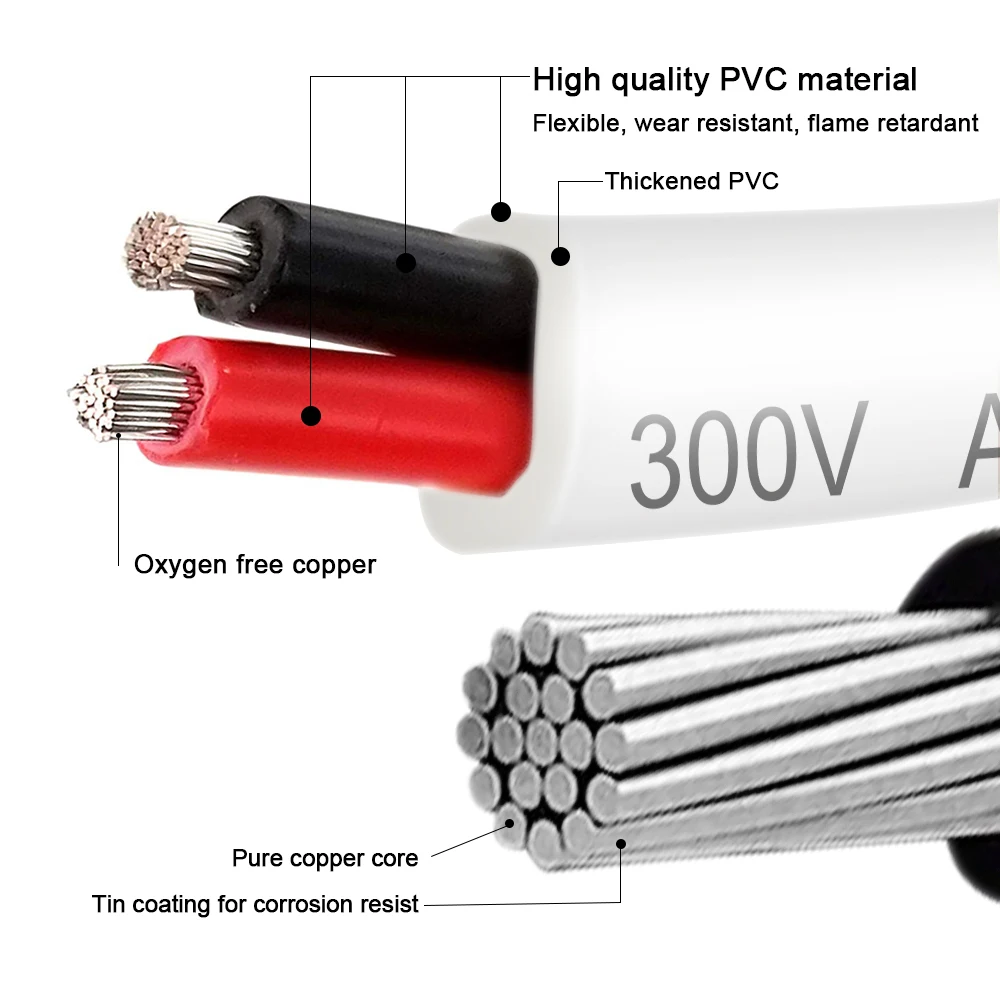 22 AWG 2Pin 3A Номинальный Электрический кабель провод изолированный Белый