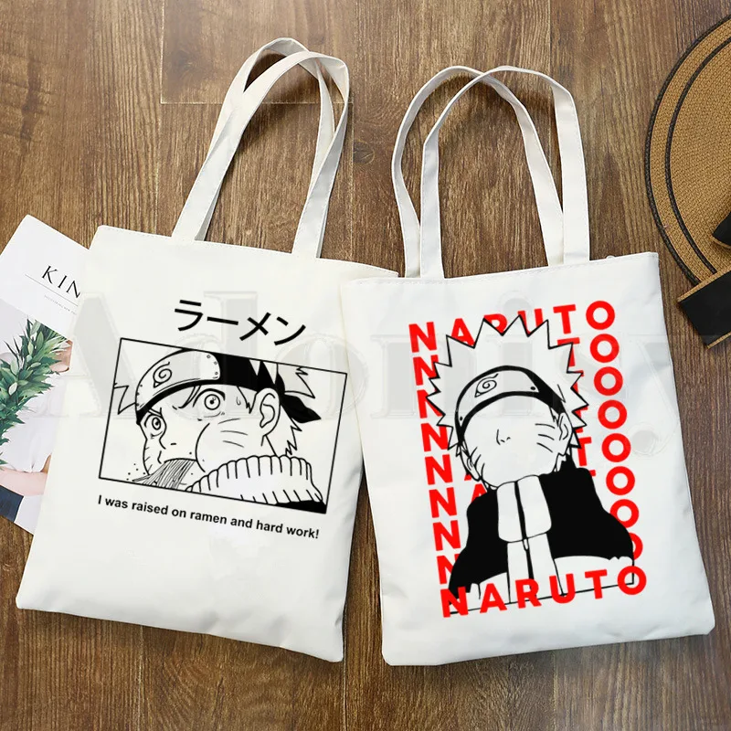 

Naruto Japan Anime Sasuke Uchiha Itachi Akatsuki Graphic Cartoon Print Shopping Bags Girls Fashion Casual Pacakge Hand Bag