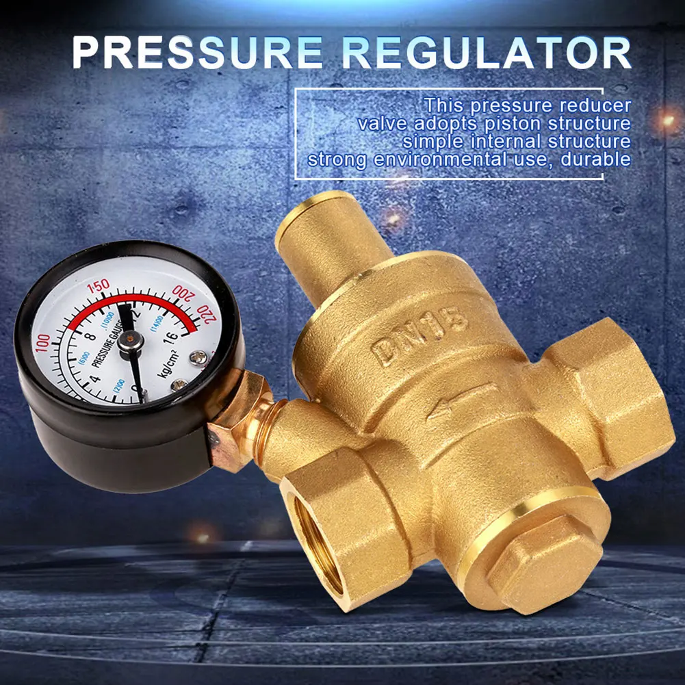 

DN15 1/2" Brass Water Pressure Reducing Maintaining Valves Regulator Adjustable Relief Valves With Gauge Meter