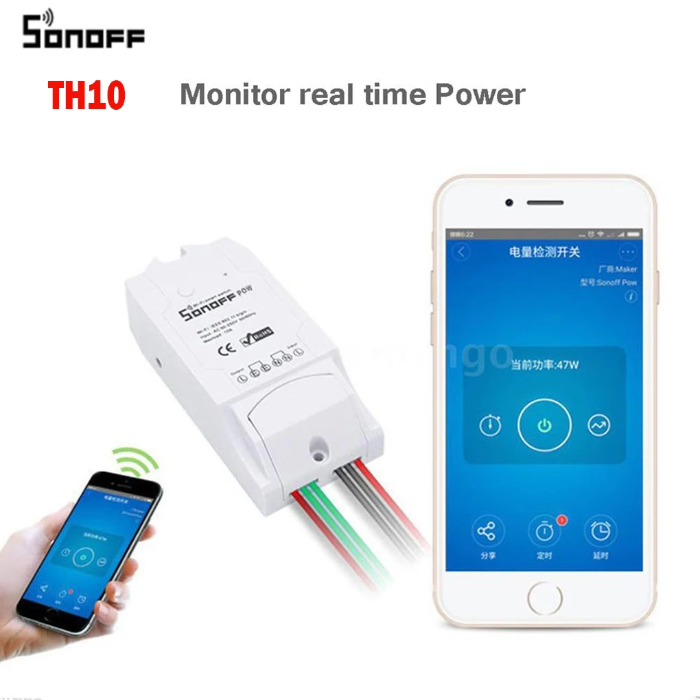 Смарт переключатель Sonoff TH10 с Wi Fi и датчиком температуры влажности|switch 10a|temperature and