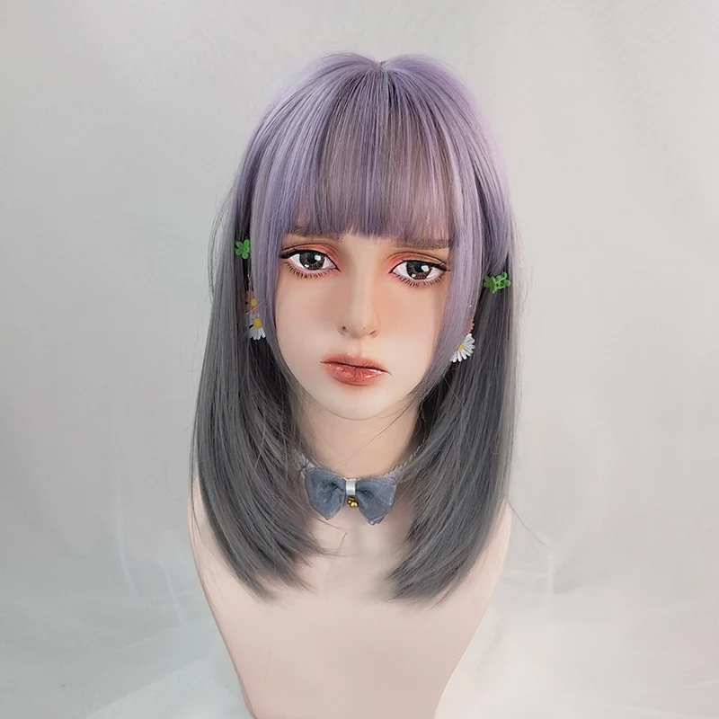 

TALANG Lolita Blonde Girl Gradient Ombre Medium-length Straight Hair Trendy Halloween Cosplay Wig