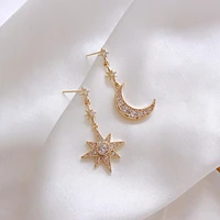 the new trend trend asymmetrical starry crescent moon ladies earrings sparkle party banquet ear jewelry