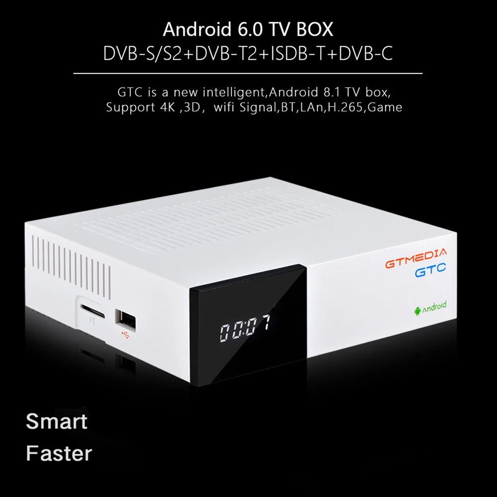 В формате 4K UHD Gtmedia GTC спутниковое телевидение приемники Смарт Android TV box Встроенный