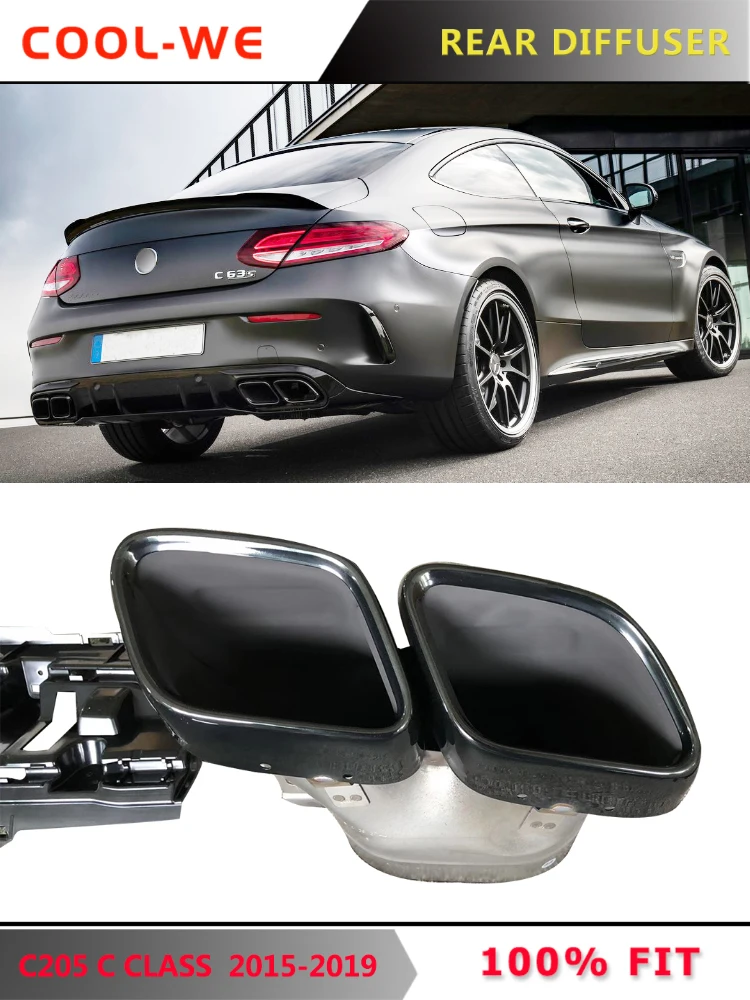 2 двери W205 C205 Coupe C63 Для AMG стиль задний диффузор бампер для губ с выхлопной Mercedes Benz C