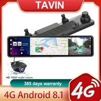 tavin 4g android 8 1 car dvr camera wifi dash cam 12 inch full hd 1080p with gps navigation adas rearview mirror video recorder
