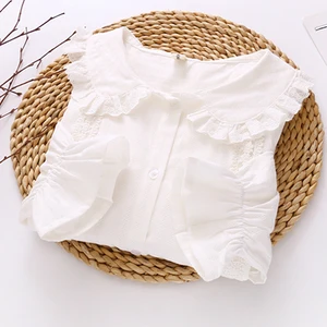 Lamtrip Лолита Питер Пэн кружевная блузка с воротником на пуговицах белая футболка с длинными рукавами и цветочным принтом для девочек