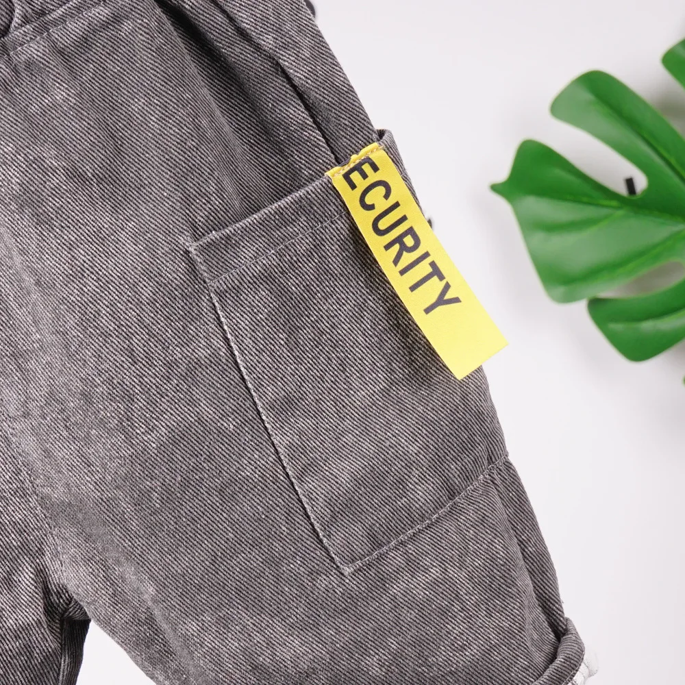 

2PCS WLG Boys Outfits Kids Summer Letter Striped Short Sleeve T Shirt and Denim Black Short Set Baby Boy Casual Clothes for 2-6T