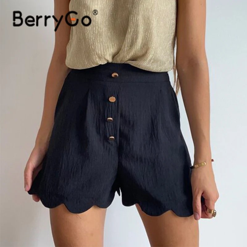 

Berrygo 2021 Summer Pure black sleeveless ruffle short set women V neck single-breasted sets Casual office lady two piece set