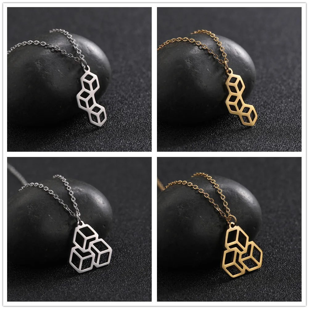 Ожерелье с подвеской в виде кубика из нержавеющей стали женское ожерелье