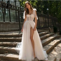 sodigne glitter wedding dresses boho appliques lace a line ivory tulle sexy side split bridal gown 2021 country party dresses