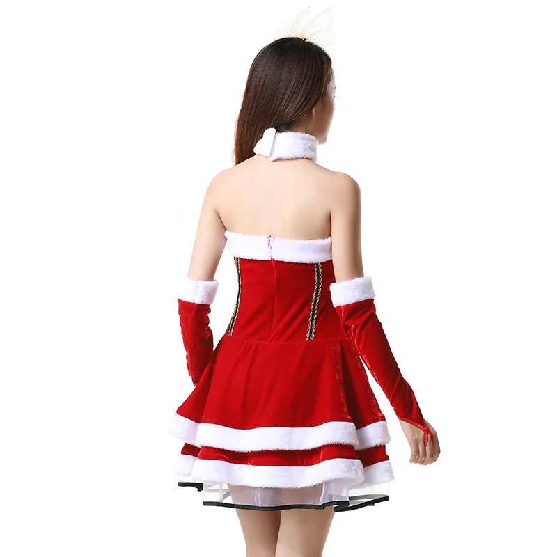 

Woman Festival Christmas New Year Xmas Red Tube Dress Girls Halloween Cosplay Costume Princess Party Role Play Make Up Outfit