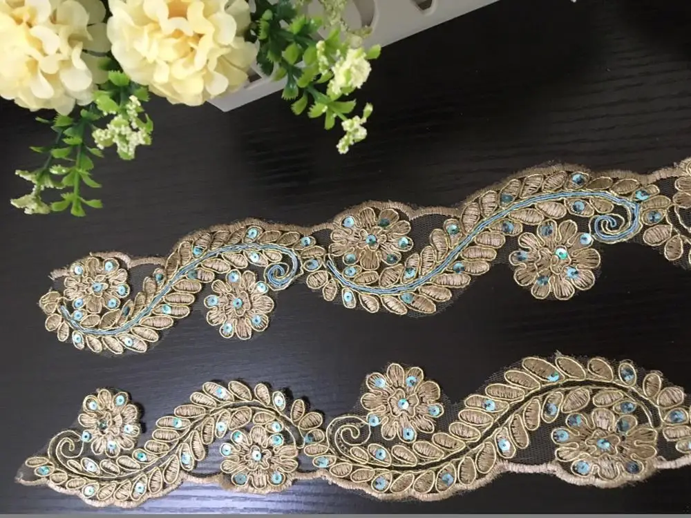 2 ярда/5 5 см золотые блестки кружева цветок аппликация отделка ручной работы diy