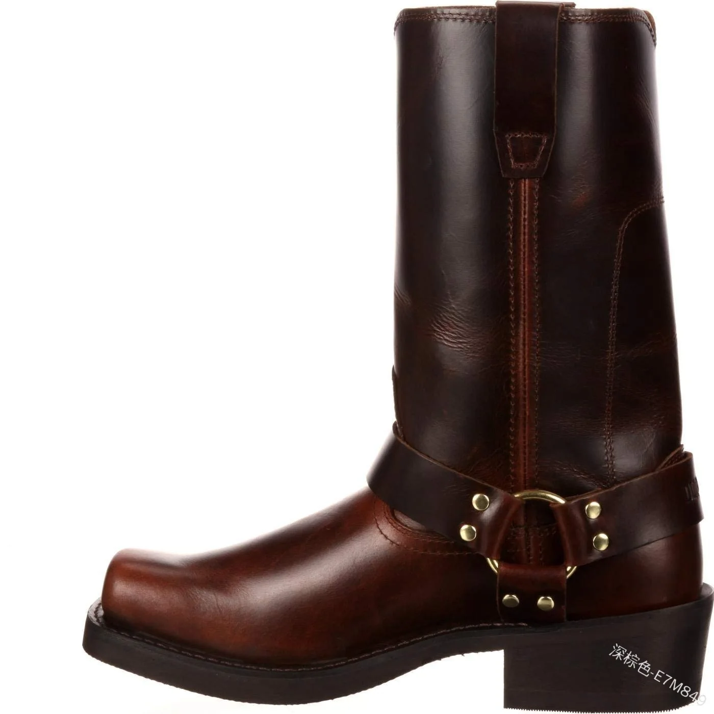 

OLOMLB Mens Square Toe Belt Buckle Low Heel Chunky Mid Calf Boots Cowboy Shoes Chelsea Western 3Colors Plus Size 38-46