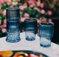 4pcset creative glass cup wholesale roman column glass retro water mug set stackable household juice milk cup