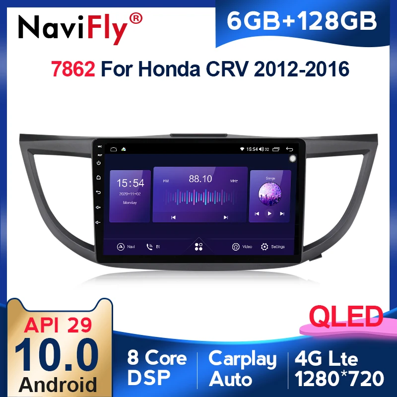 

Новинка! Автомобильное радио, мультимедийный видеоплеер, GPS-навигатор, экран QLED 1280*720, Android 10,0 для Honda CRV CR-V, 4 RM RE 2011-2018
