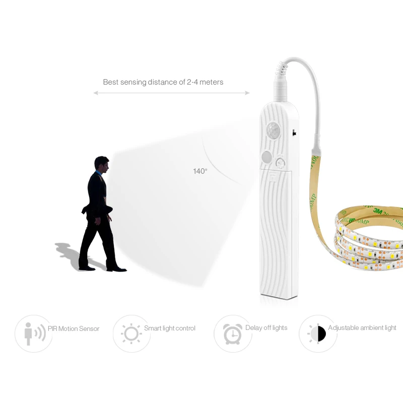3 м 2 1 Сенсор светодиодный Ночной светильник под кроватью PIR детектор Управление