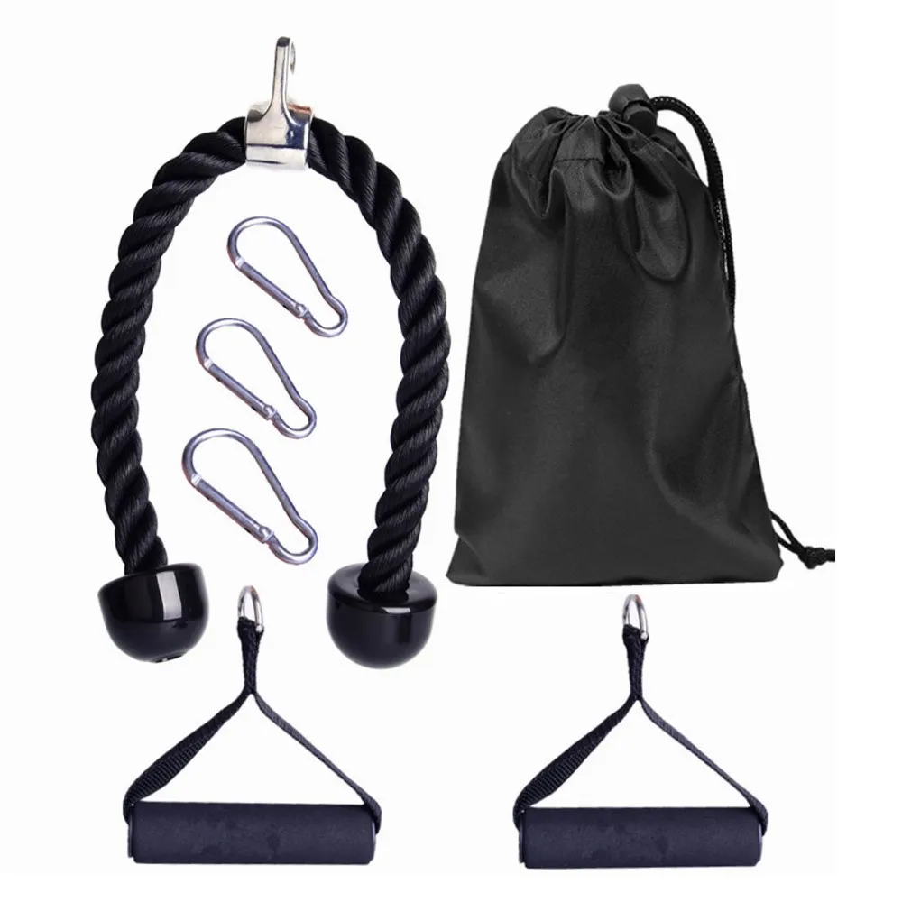 

7 PCS Tricep Rope Pull Down Set 2 Exercise Handles 3 Carabiner Clips Tricep Rope Cable Attachment for Gym Accessories