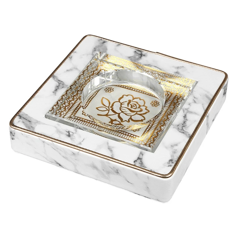 

CBJTM Скандинавская мраморная пепельница с цветочным узором, корзина для сигарет из искусственной кожи, квадратный поднос для курения, ящик д...