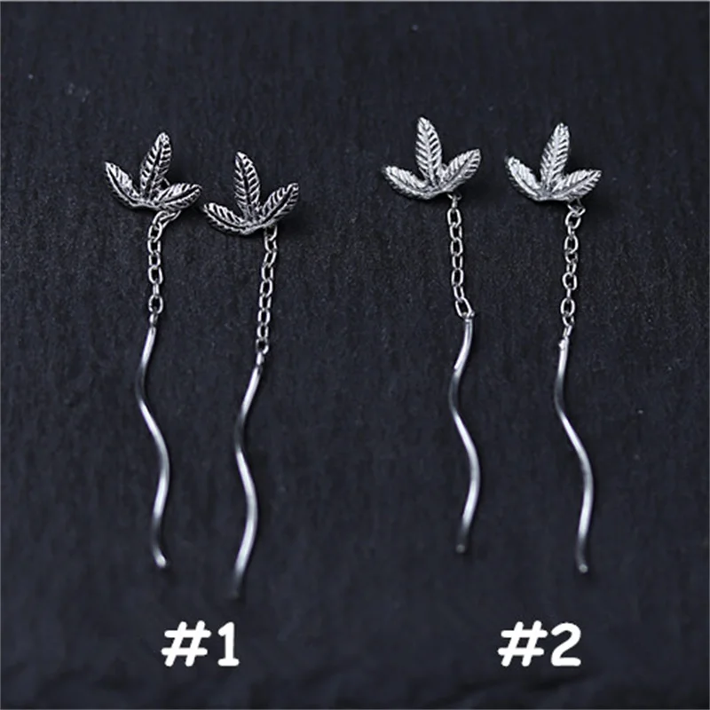 Uglyless S925 Sterling Silver Women Handmade Engrave Leaves Ear Lines Simple Wave Designer Earrings Chains Tassel Brincos Bijoux | Украшения