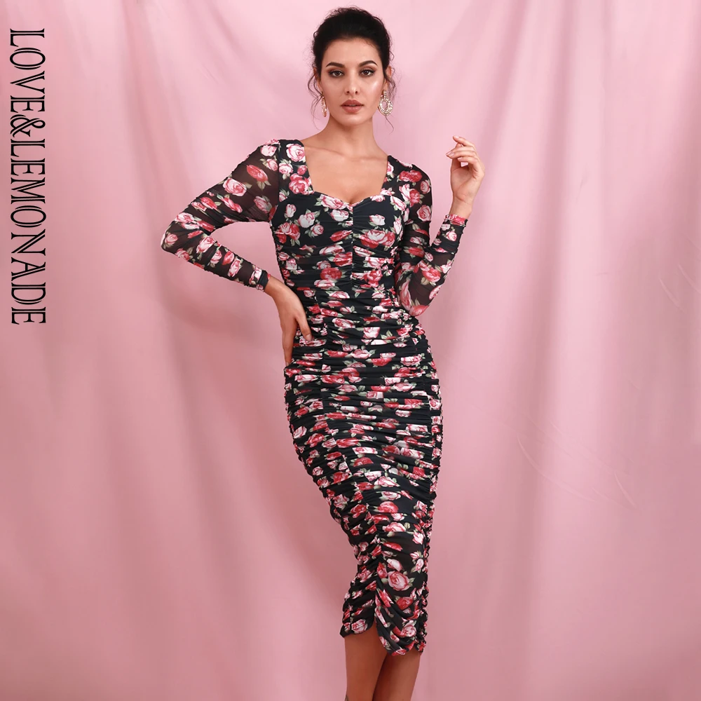 Женское эластичное Сетчатое платье LOVE &amp LEMONADE черное облегающее вечернее выше